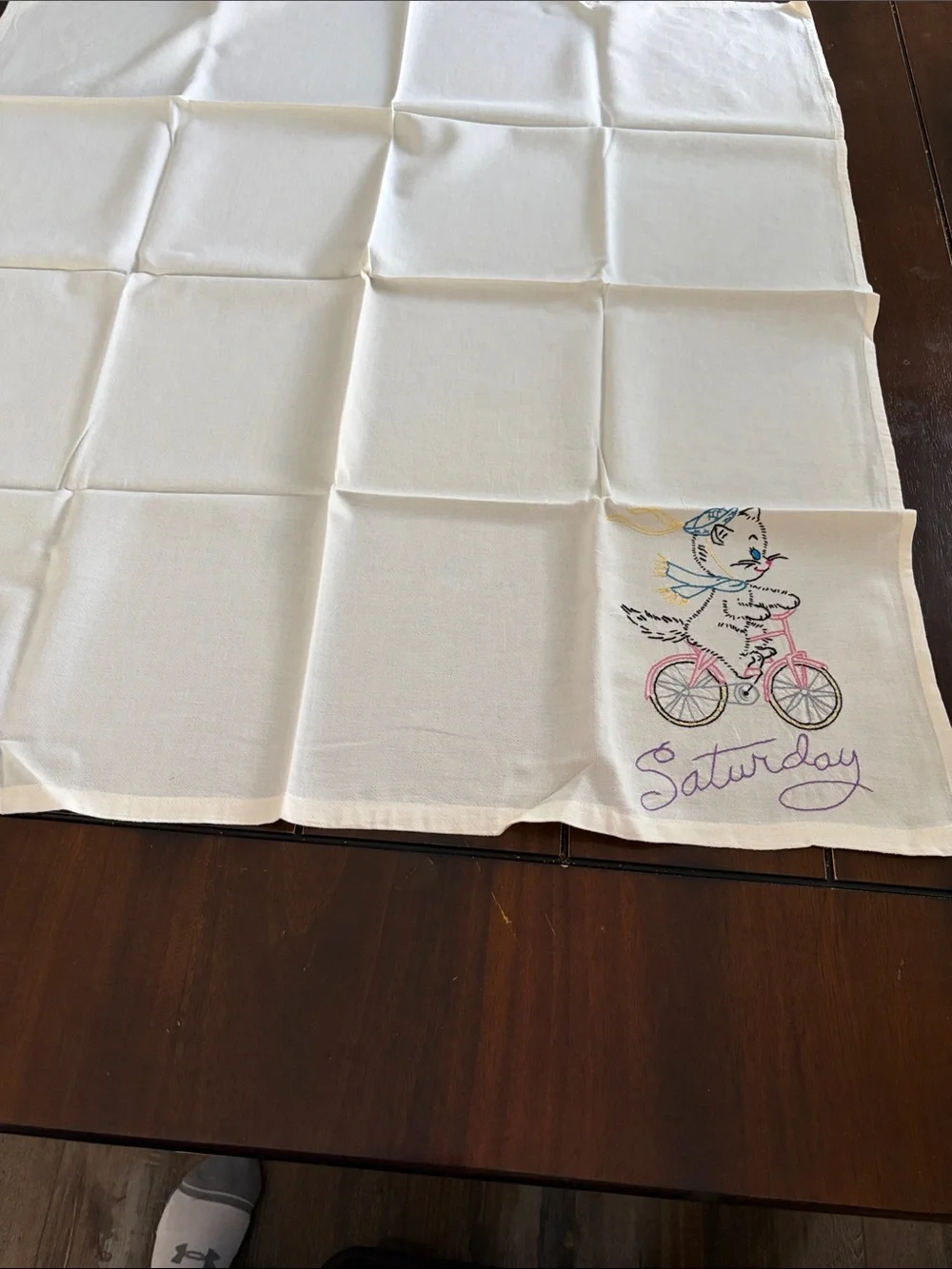 Vintage Days of The Week Hand Embroidered Kitten Kitchen towel set